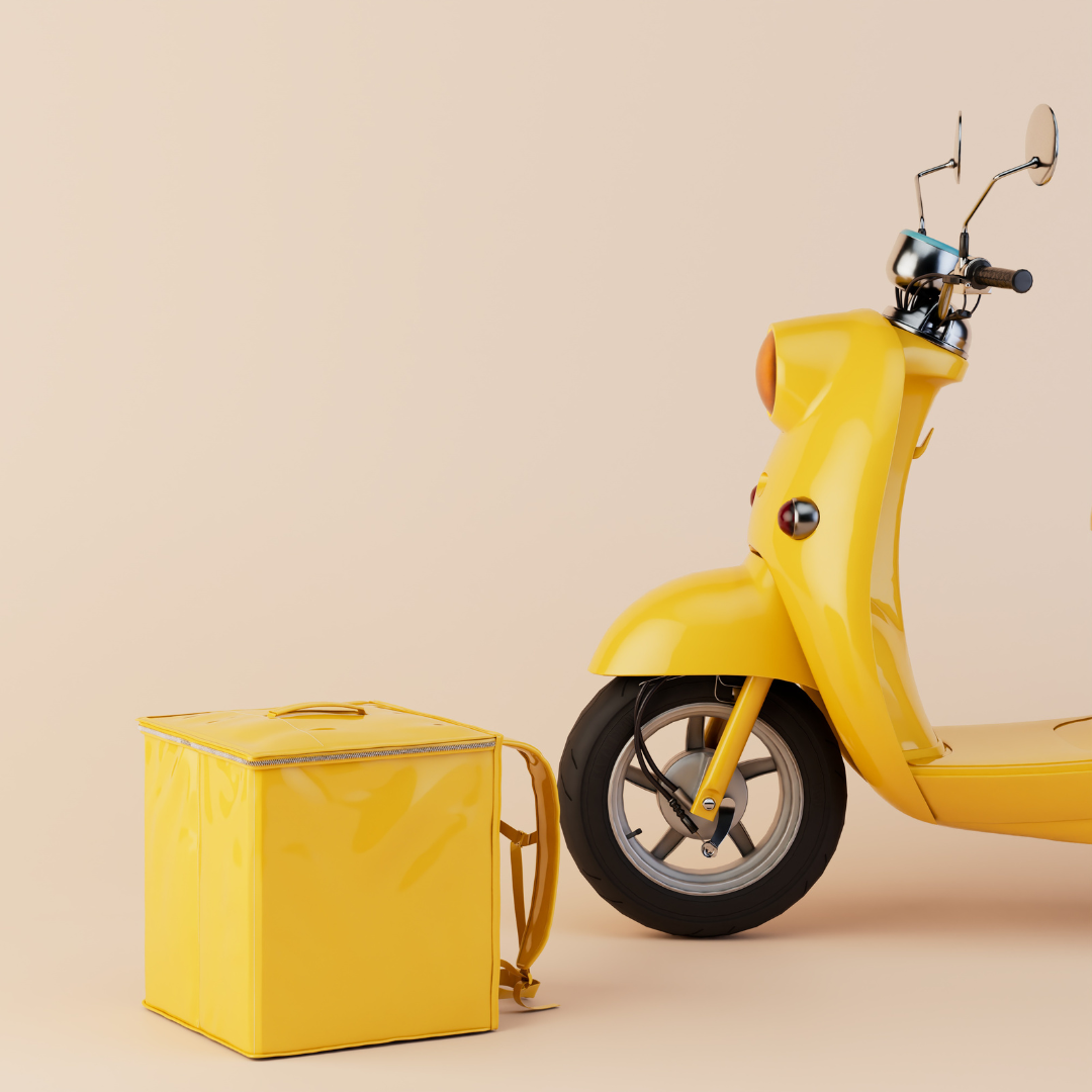 Uma moto E uma caixa de entrega
